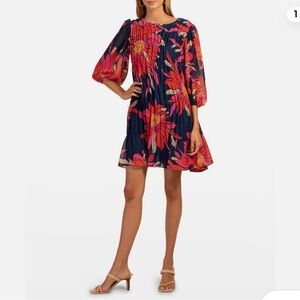 Trina Turk Navy and Pink Floral Mini Dress